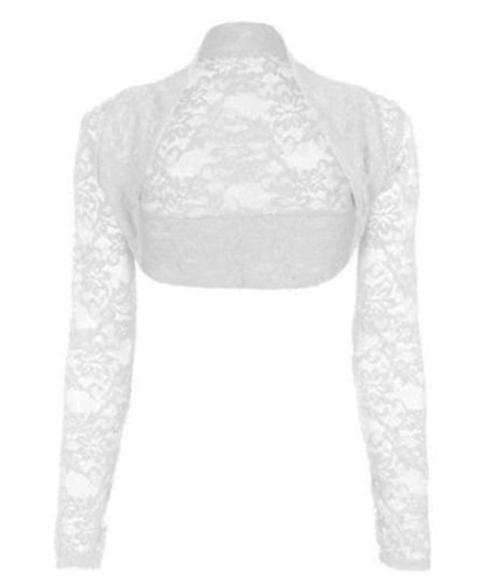 Divadames Women's White Cropped Lace Shrug Bolero Size L/Xl (Uk 14-16)