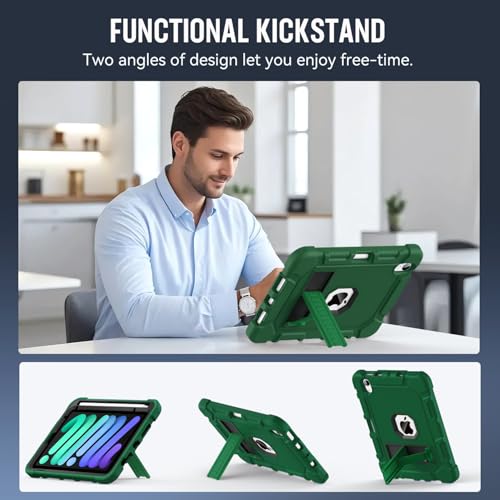 Image of Azzsy Case for iPad mini 7 A17 Pro 2024 / iPad mini 6 2021 8.3 Inch, Heavy Duty Shockproof Rugged Protective Case for iPad mini 7th /6th Generation 8.3 inch, Alpine Green