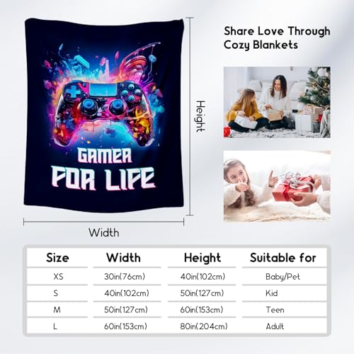 Gamer Blanket - 40x50 Inches Cool Throw for Boys, Girls - Blue Soft Fuzzy Blankets for Couch, Sofa & Office