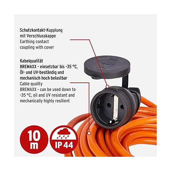 Brennenstuhl BREMAXX Verlängerungskabel (10m Kabel in orange, für den Einsatz im Außenbereich IP44, Stromkabel… – Bild 3