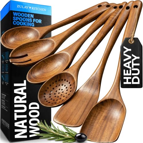 Zulay Kitchen 6 Piece Wooden Spoons For Cooking
