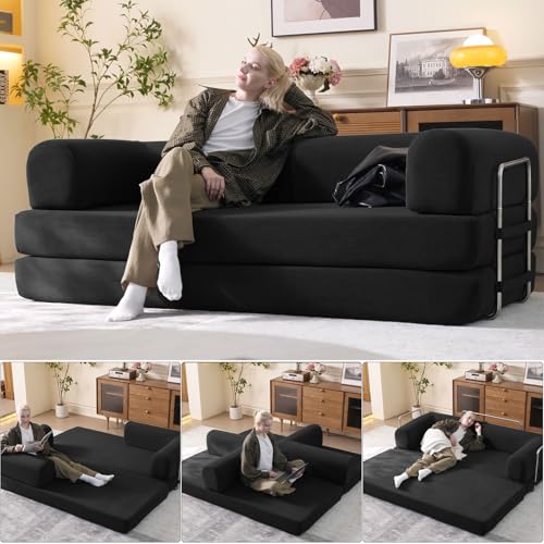 Consejos para Comprar Sofa Cama Tubular los 5 mejores. 48 WHGBJA Sofá Cama Convertible de 79 Pulgadas con Almohada cilíndrica, colchón Plegable de Pana con Marco de Forma Fija, sofá de Piso para Sala de Estar, recámara, salón...