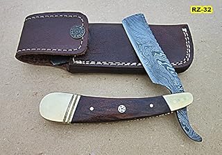 RZ-32, Custom Handmade Damascus Steel Straight Razor - Exotic Rose Wood Handle