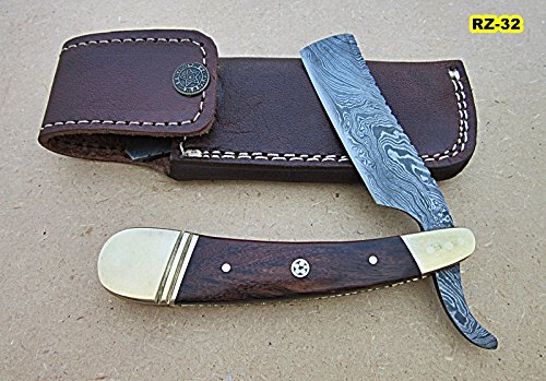 RZ-32, Custom Handmade Damascus Steel Straight Razor - Exotic Rose Wood Handle
