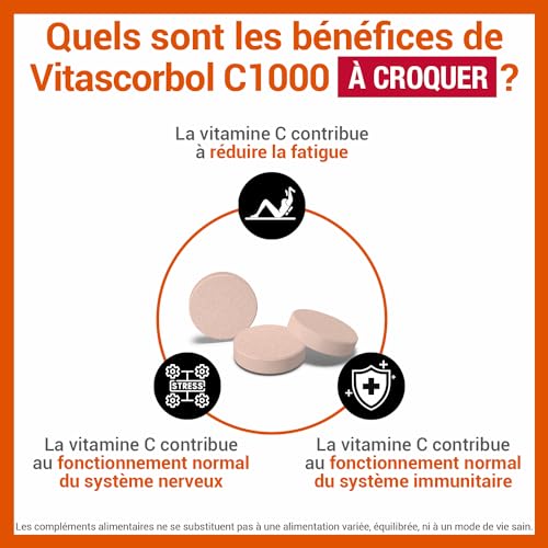 VITASCORBOL C1000 A CROQUER - Complément alimentaire Vitamine C - 20 comprimés à croquer - Goût Orange – vue 6
