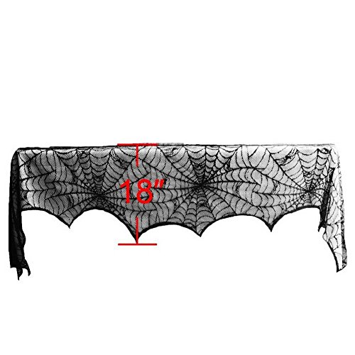 Halloween Tablecloth I Black Spider Web Table Cover - 54"X72" & Halloween Black Lace Spiderweb Fire Place Mantel Cover 18'X96 I Ideal For Halloween Decoration, Spooky Parties, Scary Movie Nights #TOP6