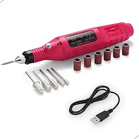 Lixa de Unha Elétrica Profissional Manicure e Pedicure Bivolt 110/220V Velocidade Ajustável Portátil Leve Kit 5 Brocas + Ponta Lixa Polir Modelar Remover Cutículas Uso Doméstico e Salão
