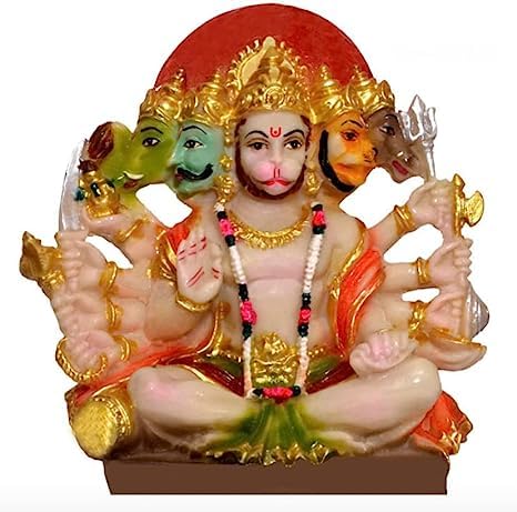 Indianstore4everyone Marble Look Panchmukhi Hanuman Statue Murti for Pooja Vastu Home Temple Idol 6 Inch, White
