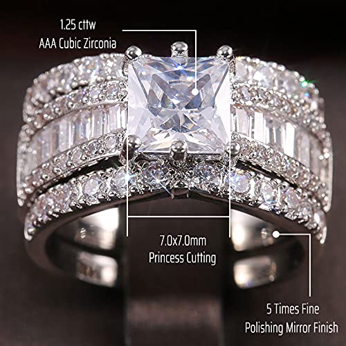 CEJUG 2.3Ct Bridal Ring Sets for Women Engagement Rings Wedding Bands 14k Yellow Gold Princess Cz Three-in-one Size 5-103