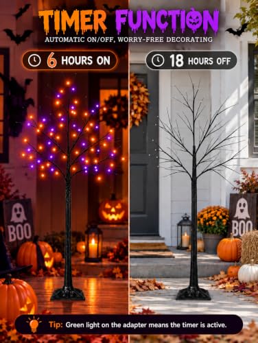 Black Halloween Tree with Purple and Orange Lights, 2Pack 6FT 300LED | Bright Light Up Spooky Tree, Timer, DIY Branches, Waterproof Halloween Outdoor Decorations for Home Indoor Party Garden Decor - image 7
