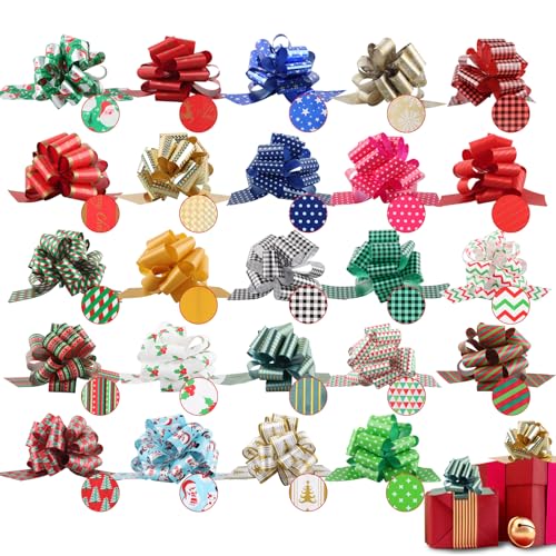 shallyong 24 Lazos Regalo Navidad Envolver Regalos, Lazos Regalo Navideños 13 cm, Moños y Cinta Navidad Decorativos, para Decoración de Regalos, Botellas y Cajas Navideñas (24)