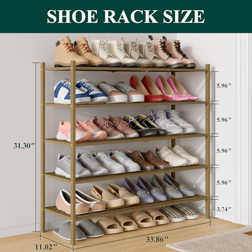 Image of Smiry Bamboo Shoe Rack, 5 Horizontal Slats, 5 Tier - 33.9 inch Wide, Walnut