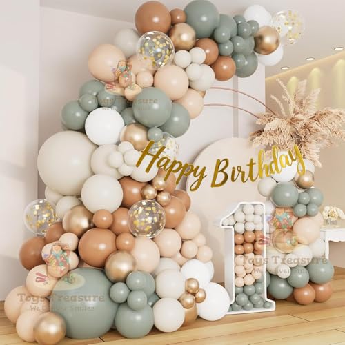 Image of Toys Treasure 104pcs Happy Birthday Decoration Kit - Brown Slate Blue Gold Metallic Balloons Banner Complete Party Pack