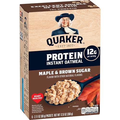 Quaker Protein Instant Oatmeal, Maple Brown Sugar, 12g Protein per