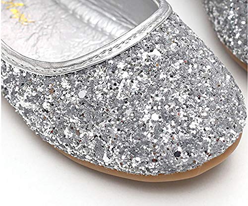 Ying Lan Girl Mary Jane Bowknot Slip-On Ballerina Flat Dress Princess Shoes Silver #TOP4
