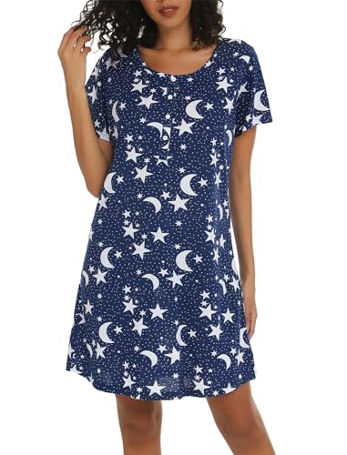 Image of ENJOYNIGHT Womens Short Sleeve Nightgown Tie Dye Nightshirt Nursing Sleepshirts Breastfeeding Sleep Dress