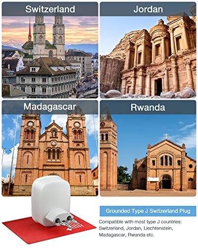UK to Swiss Plug Adapter 2 Pack, TESSAN UK to Switzerland Plug with 2 USB, Grounded Type J Swiss Adapter - Image 2