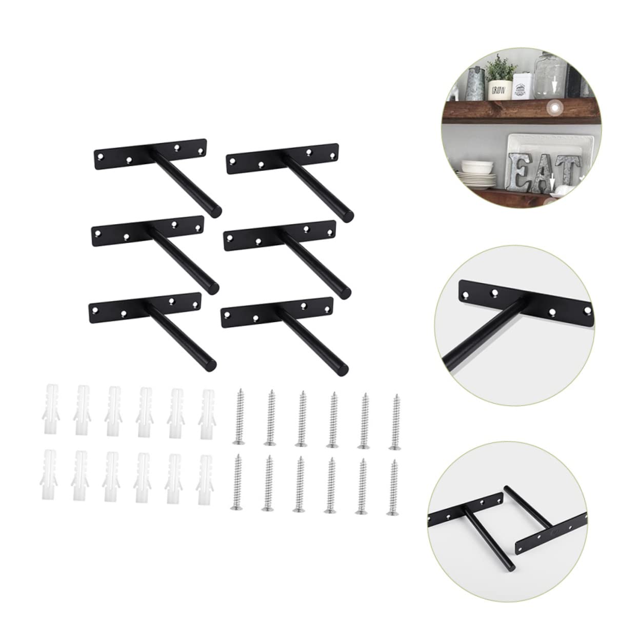 NUOBESTY 6 Set di Supporti per Mensole Invisibili Staffe da Parete ad Alta Resistenza in Ferro Nero Facili da Installare per Mensole Galleggianti
