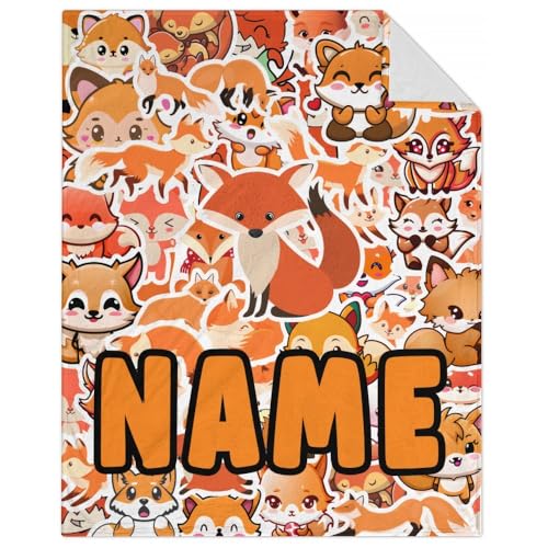 Mercuryelf Custom Fox Throw Blanket - Orange Soft Fuzzy Throws Gift for Women Men - 60x80 Inches Small Cute Blankets for Bed, Couch