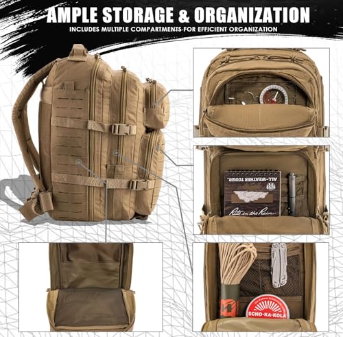 Military Tactical Backpack for Men 35L Small Molle System Water Resistant 3 Day Survival Assault Pack for Bug Out Bag Rucksack Travel Hiking Camping Gym Range Trekking Hunting Sport Work (Tan) - Image 4