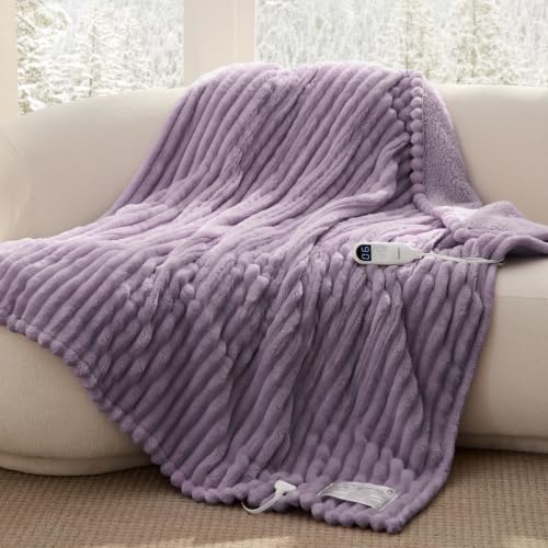 Image of Bedsure Thick Heated Blanket Electric Throw as Gift, Light Purple 50 inchx60 inch