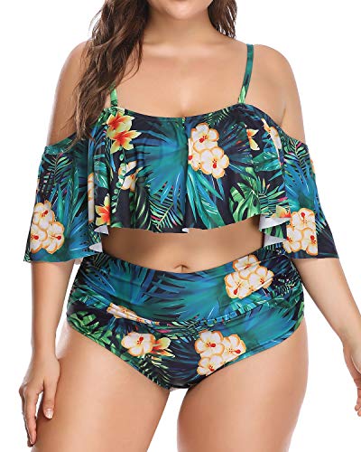 Wavely Women Swimwear Two Piece Ruffled Green 1 18 Plus