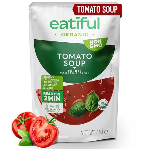 Image of EATIFUL Organic Tomato Soup, Ready To Eat Vegan Plant Based Creamy Tomatoes Soup, No Added Preservatives, Gluten Free, NON GMO, 14.1 Ounce (Pack of 1)
