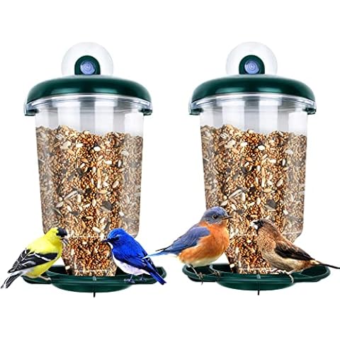 Window Bird Feeder 2 Pack, Bird House for Outside, Window Bird Feeder with Strong Suction Cups and Removable Seed Box. Outdoors Birdfeeder for Wild Birds, Cardinal, Bluebird Cover