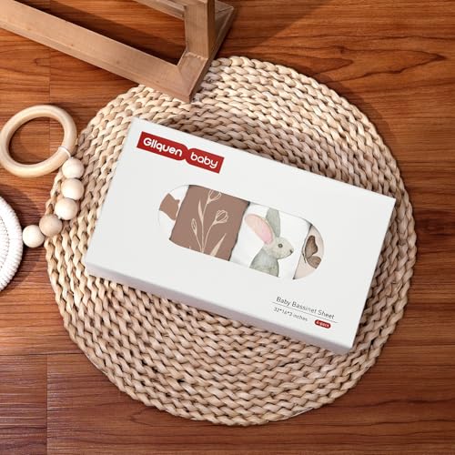 Image of Gllquen Baby Bassinet Sheets 4 Pack, Breathable Cozy Fitted Mattress Sheet | 32 inchx16 inch Soft Baby Sheets for Boys Girls, Compatible with Halo, Snoo, Uppababy, Universal fitted,Baby Gift,