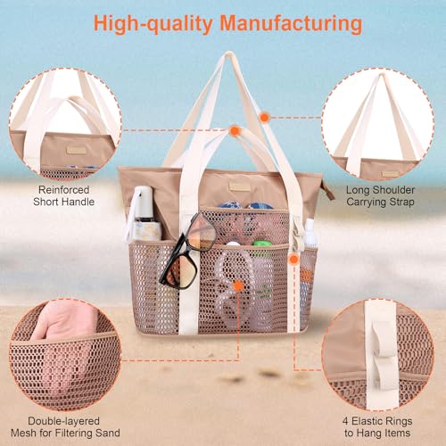Lacdo Beach Bag for Women, Beach Tote Bag for Women Waterproof Sandproof Foldable Pool bag for Travel beach Vacation Pool, Khaki by Lacdo - Used condition - Image 5