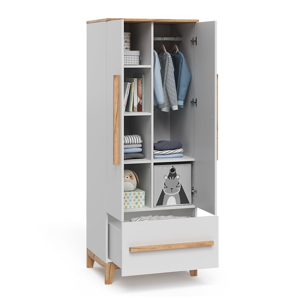 VitaliSpa Armoire pour Enfants Malia, Blanc/Artisan, 70x186.8cm, Compatible avec d'autres Meubles de la série Malia