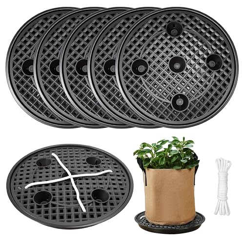 6 Pack 12 inch Self Watering Base for Fabric Grow Bag, Self-watering Plastic Elevated Plant Saucer Stand, Automatic Watering Tray for Non-woven Planter Flower Pot Growth Tent Greenhouse Indoor Outdoor