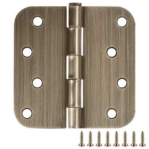 Door Hinges for Interior Doors 12-Pack 4-inch x 4-inch Rounded 5/8-inch Radius Steel Door Hinge Antique Brass Fits Standard Doors Design House 189951