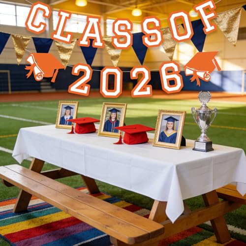 Image of Class of 2026 Graduation Banner University College Grad Garland Decoration Party Supplies High School Colors Orange White