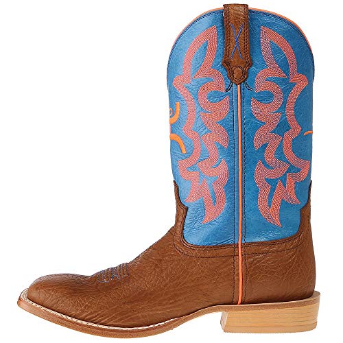 Twisted X Men’s 12″ Ws Toe Hooey Boot - Western Pull-On Boots - Cognac Bull Hide & Neon Blue, 14 D #TOP2