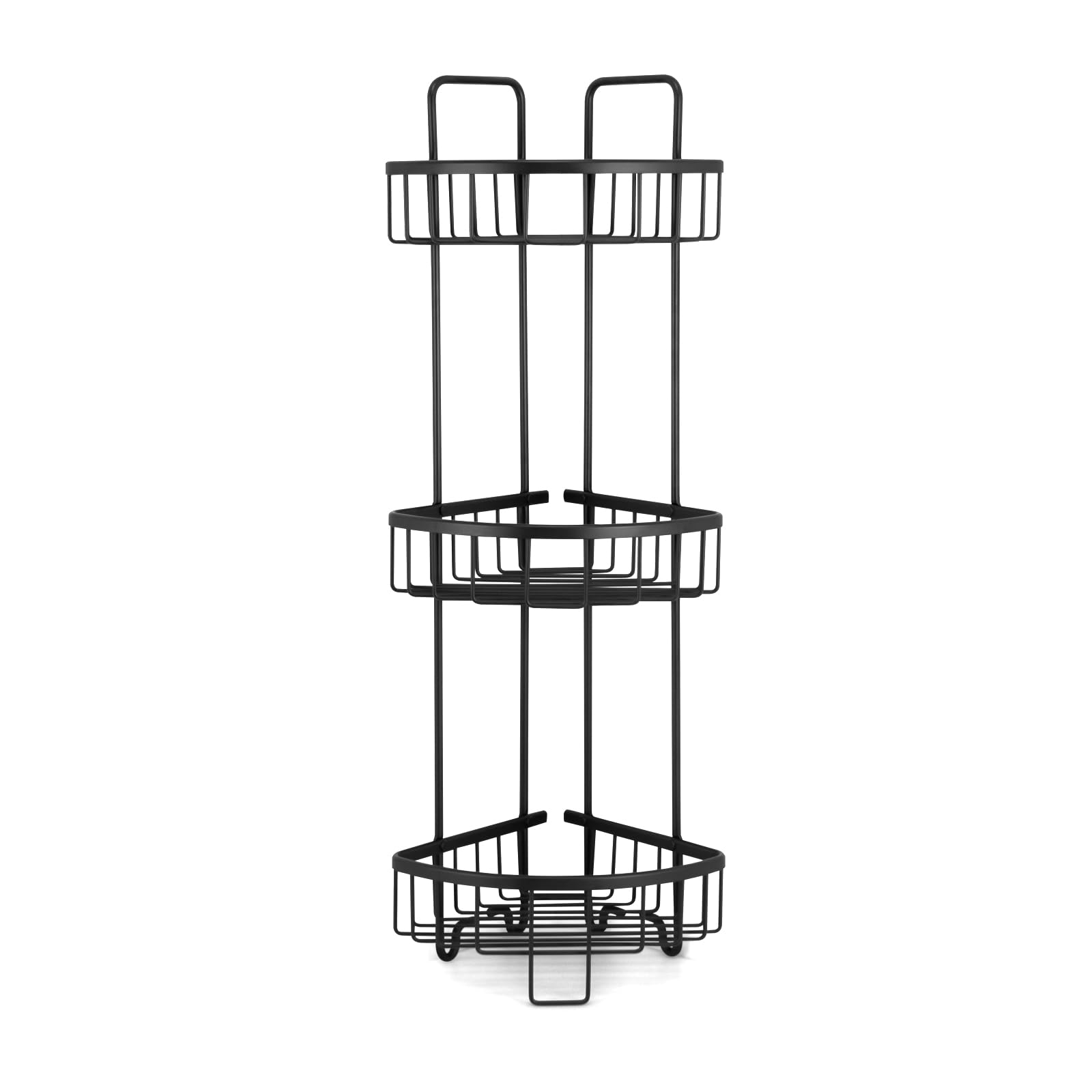Duwee Standing Free Shower Caddy, Rustproof Floor Caddy for Bathroom/Kitchen, 3-Tier Aluminum Corner Shower Rack(Black)