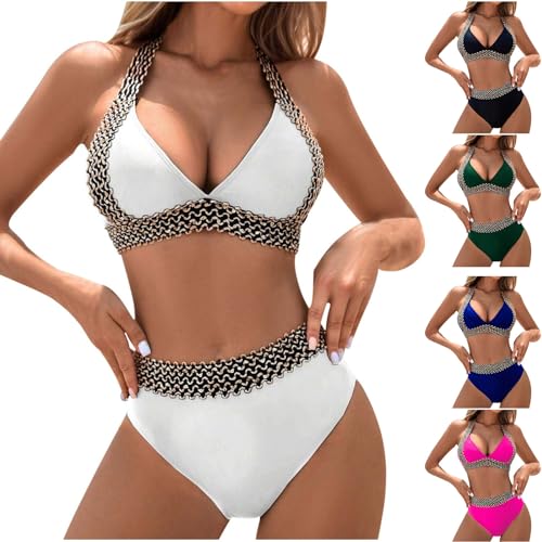 Compra Online Bikinis Mujer 2025 Push Up Bohemio Traje de Baño 2 Piezas Conjuntos de Bikinis Mujer Cintura Alta Sexy Cuello Halter Cuello V Control de Vientre Bikinis de Playa Verano Reductor Barriga