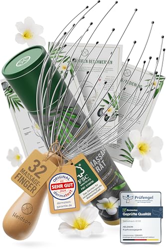 HELDSON® Premium Kopfmassage Spinne 32 Finger - FSC®100% - Kopfmassagegerät - Kopfkrauler Kopf Massage & Haarmassage - Kopfhaut Massagegerät - Head Massager - Kopfkratzer - Wellness Geschenk