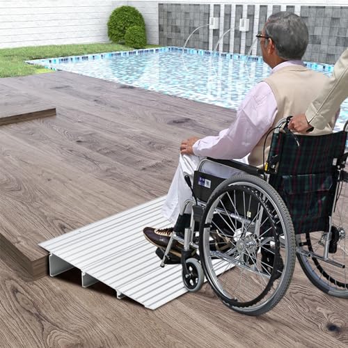 COSTWAY Türschwellenrampe, Rollstuhlrampe Aluminium mit verstellbarem Rampendesign & 317 kg Tragkraft, Bordsteinrampe rutschfest für Rollstuhl, Kinderwagen (8,5 cm Höhe)