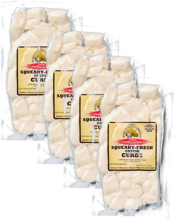 Gardner's Wisconsin Cheese and Sausage, 4 Pack of Cheese Curds, White Cheddar Cheese Curds (6 Ounces Per Pack) - Artisan Cheese Made in Wisconsin, Perfect for Holiday Gifts, Grilling, Barbecues, and Holiday season!