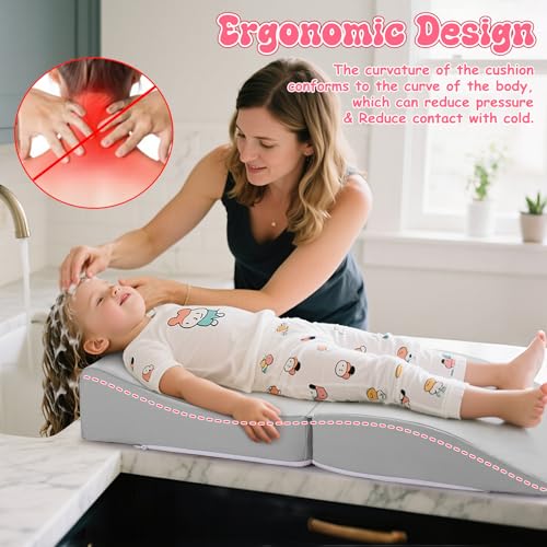 Image of Noverlife Gray Hair Washing Station for Toddler, Ergonomic Design Shampoo Buddy Foam Mat Foldable Sink Hair Washing Neck Support, Comfortable Hair Washing Mat with Zippers Hair Washing Seat for Sink