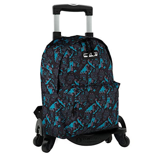 Mochila Escolar Minecraft Greeny + Carro Toybags con 4 Ruedas Giratorias - Mochila con Compartimento...