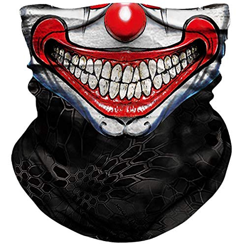 NTBOKW Clown Neck Gaiter Bandana for Sun Dust Wind Protection Mask for Motorcycle Riding Fishing Hunting Festival Outdoor Seamless Mask 3D Skeleton Mask for Men Women (Clown Mask 0601Y)