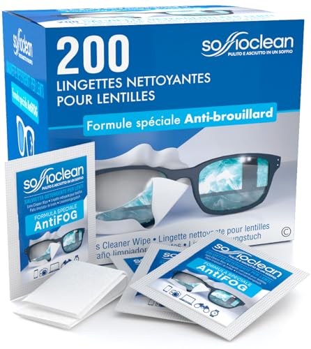 200 Nettoyant Lunettes de Vue Lingettes Soffioclean - Nettoyage des Lentilles Optiques Écran Ordinateur Smartphones - Anti Buée Elimine les Germes Graisse...
