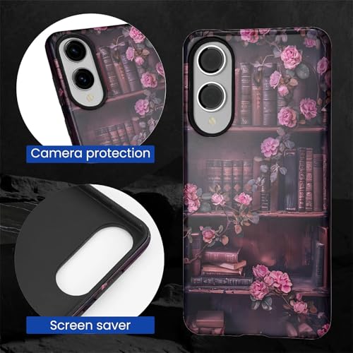 DAIZAG Case for Samsung Galaxy S25 Edge,Mixed 2 Layer Design Shockproof Soft TPU Ddouble Protection Phone Case for Samsung Galaxy S25 Edge-Vintage Bookshelf Rose - image 2