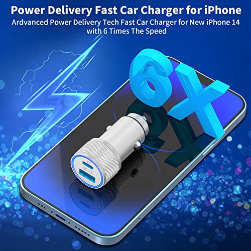 [Apple Mfi Certified] Iphone Fast Car Charger, Veetone 48W Dual Port Usb C Power Delivery All Metal Car Adapter With 2 Pack Lightning Cable, Pd/Qc 3.0 Type C Rapid Car Charging For Iphone/Ipad/Airpods #TOP2