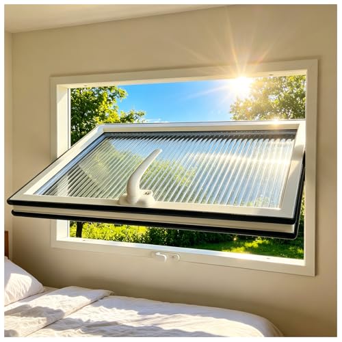 24“×20” Shed Windows with White Frame, 360° Rotatable Flush Mount Sliding Window, Metal Tempered Glass Window with Handles, Replacement Windows for Bathroom Kitchen, House, Basement (White, 24“×20”)