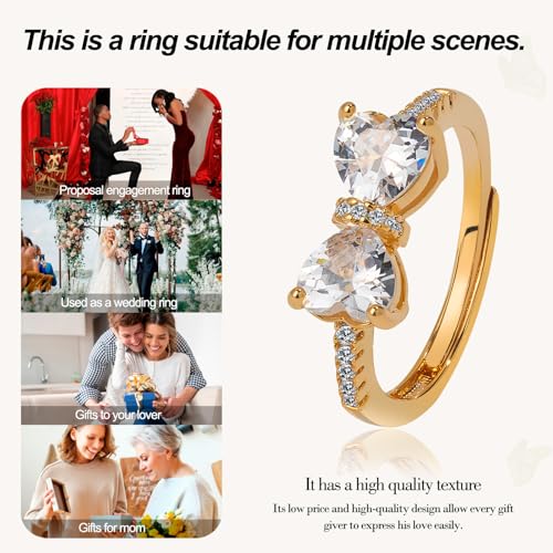 Engagement and Wedding Cubic Zirconia Rings for Women Double Heart Open Adjustable Ring for Her Silver and Rose Gold Butterfly Gifts for Women Promise Rings for Her Love Eternity Bow Ring2