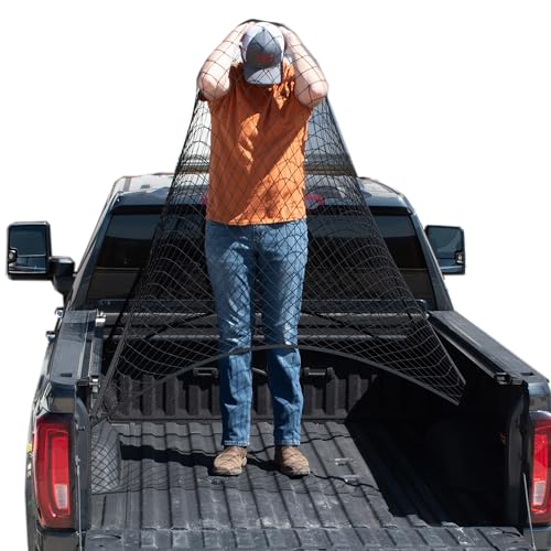 TacoNets Upgraded Highly Elastic Cargo Net, USA Company, Simple Truck Bed Cargo Mesh Organizer, Suitable for Light Loads, Heavy Duty Carabiners, 4'x4'