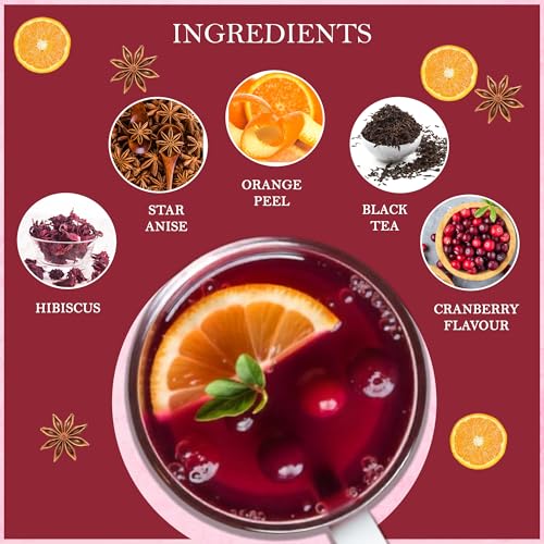 Image of Tealeaf & Co. Cranberry Orange Black Tea Bags Blended with Fresh Herbs and Spices - Organic Black Tea Bags with Orange Peel, Star Anise & Hibiscus - Low Caffeine - Gluten Free - 50 Teabags